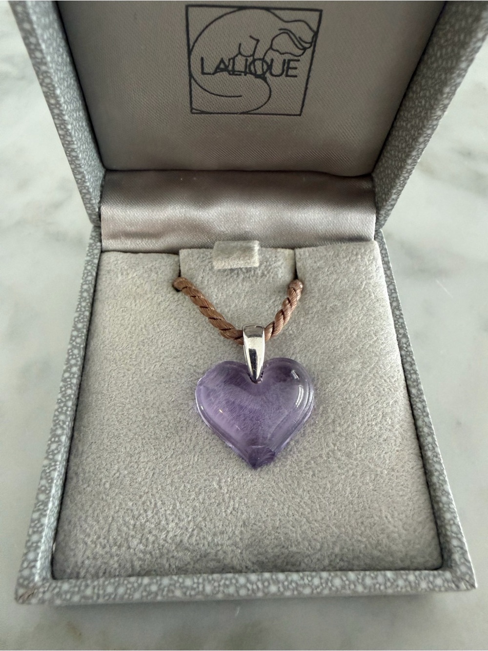 Lalique Lavender Heart Crystal Pendant Necklace